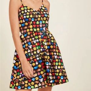 ModCloth Retrolicious Fit Flare Spaghetti Strap Retro Vintage Emoji Dress xl